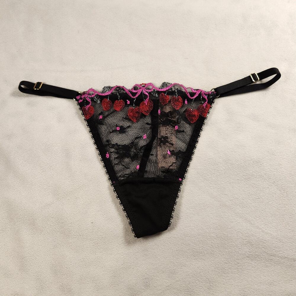 Victoria's Secret Very Sexy Black Red Sequin Cherry High-Leg G-String Thong - M